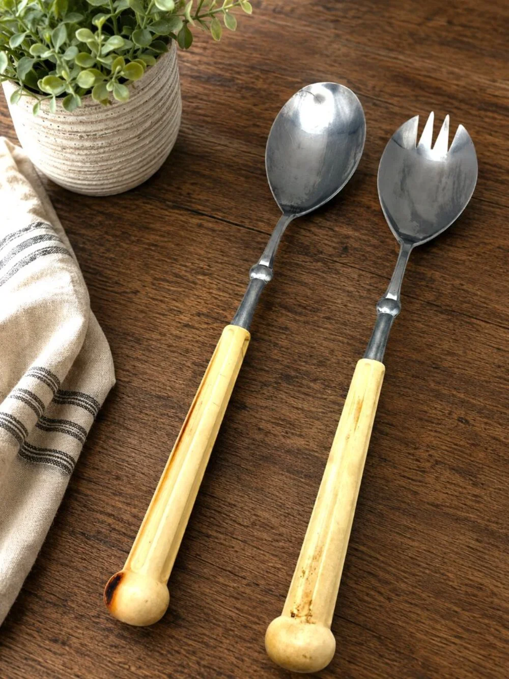 Vintage Oxford Hall 1973 Stainless Japan Salad Serving Spoon Fork Set 12